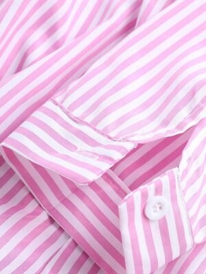 Casual Regular Fit Stripe Stand Collar Long Sleeve Shacket - Image 7