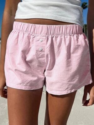 Casual Regular Fit Striped Print Breathable Summer Shorts - Image 1