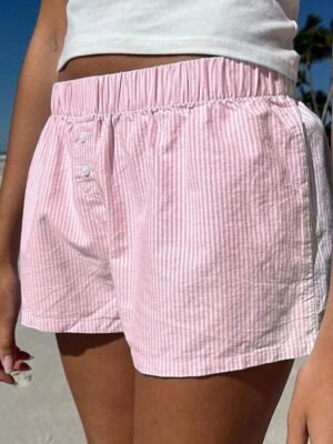 Casual Regular Fit Striped Print Breathable Summer Shorts - Image 3