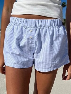 Casual Regular Fit Striped Print Breathable Summer Shorts - Image 4