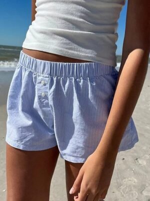 Casual Regular Fit Striped Print Breathable Summer Shorts - Image 5