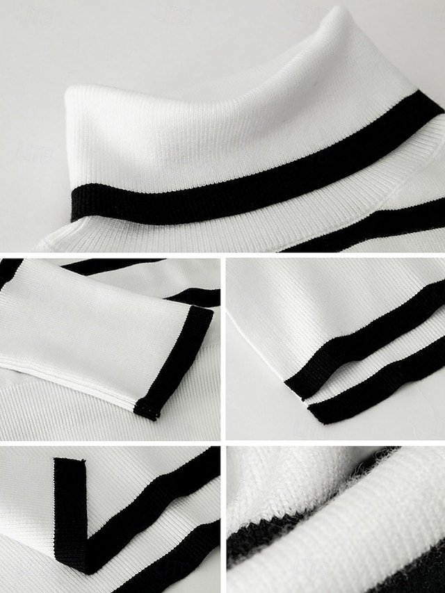 Casual Regular Fit Striped Turtleneck Long Sleeve Knit Top - Image 2