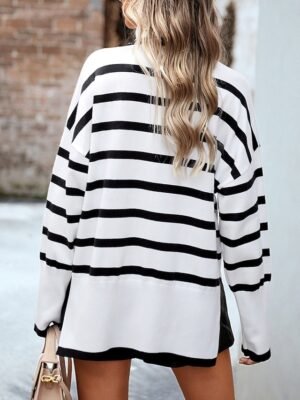 Casual Regular Fit Striped Turtleneck Long Sleeve Knit Top - Image 6