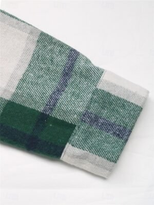 Casual Regular Fit Stripes and Plaid Round Neck Long Sleeve Short Coat - Image 7