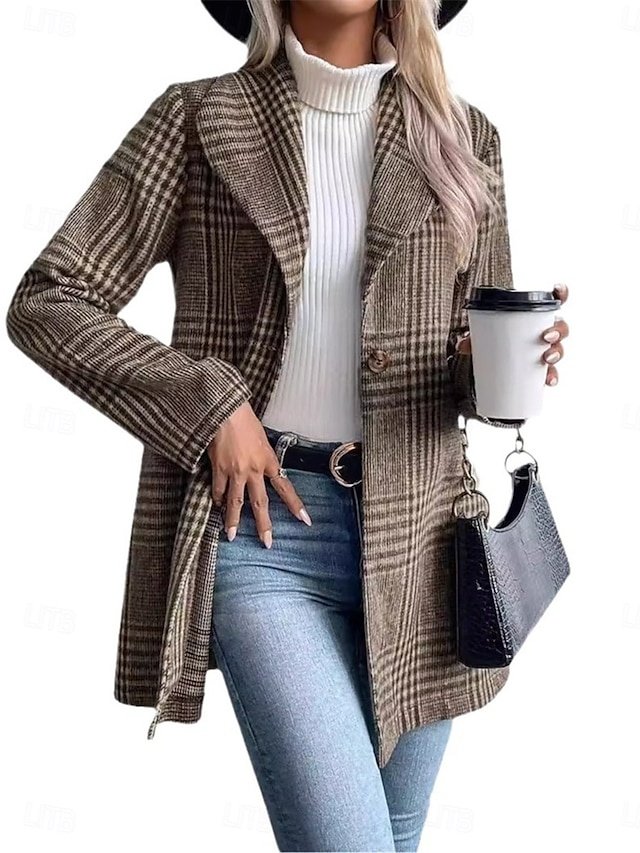 Casual Regular Fit Stripes Plaid Long Sleeve Jacket - Image 1