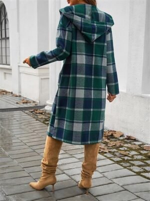 Casual Regular Fit Stripes & Plaid Long Sleeve Long Coat - Image 2