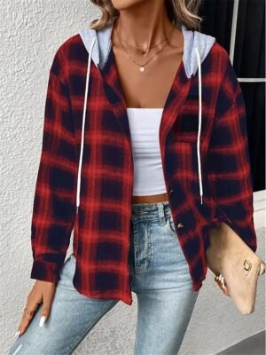 Casual Regular Fit Stripes Plaid Long Sleeve Coat - Image 3