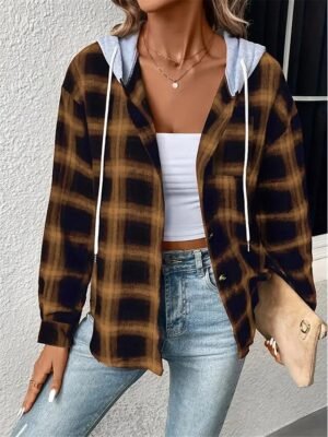 Casual Regular Fit Stripes Plaid Long Sleeve Coat - Image 8