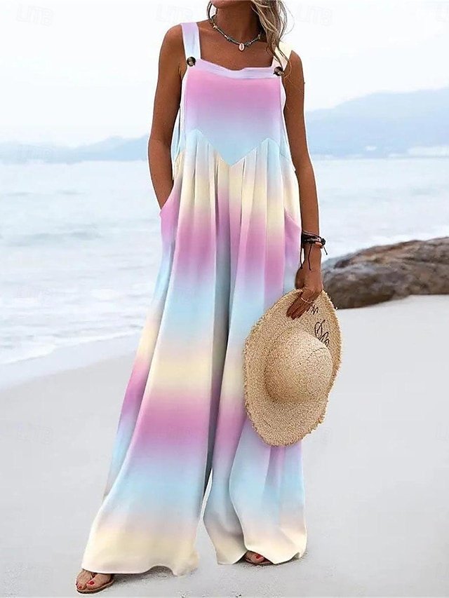Casual Regular Fit Tie Dye Square Neck Sleeveless Jumpsuit - Image 1