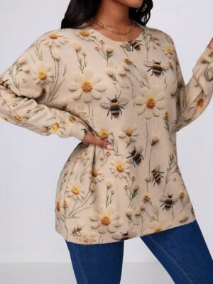 Casual Regular Floral Crew Neck Long Sleeve Top - Image 2