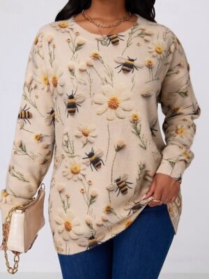 Casual Regular Floral Crew Neck Long Sleeve Top - Image 3
