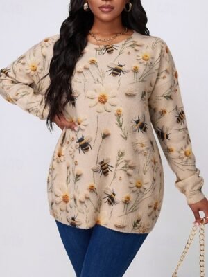 Casual Regular Floral Crew Neck Long Sleeve Top - Image 4