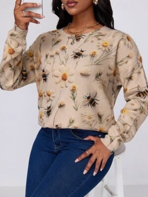 Casual Regular Floral Crew Neck Long Sleeve Top - Image 5