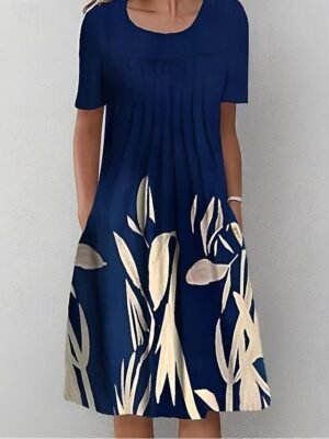 Casual Regular Floral Crew Neck Short Sleeve Midi Dress - Image 13