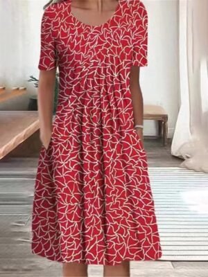 Casual Regular Floral Crew Neck Short Sleeve Midi Dress - Image 2