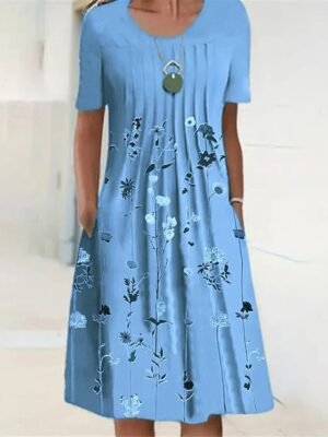 Casual Regular Floral Crew Neck Short Sleeve Midi Dress - Image 7