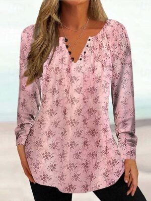 Casual Regular Floral Round Neck Long Sleeve Tunic Top - Image 3