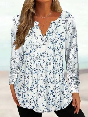 Casual Regular Floral Round Neck Long Sleeve Tunic Top - Image 5