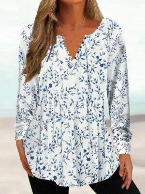Casual Regular Floral Round Neck Long Sleeve Tunic Top - Image 6