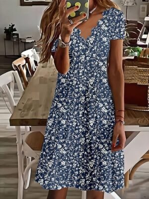 Casual Regular Floral Sweetheart Short Sleeve Mini Dress - Image 1