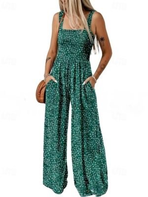 Casual Regular Floral U Neck Sleeveless Jumpsuit - Image 1