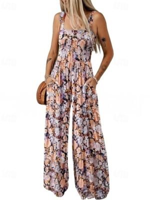 Casual Regular Floral U Neck Sleeveless Jumpsuit - Image 3