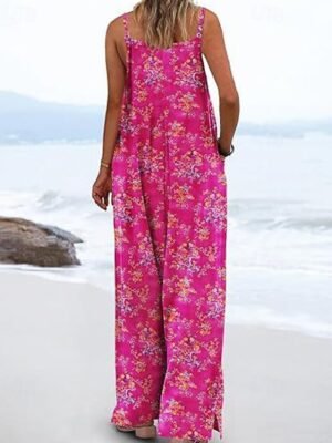 Casual Regular Floral U Neck Sleeveless Summer Jumpsuit - Image 8