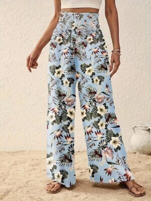 Casual Regular Floral Wide Leg Long Trousers - Image 1