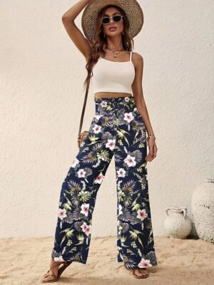 Casual Regular Floral Wide Leg Long Trousers - Image 14