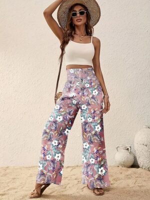 Casual Regular Floral Wide Leg Long Trousers - Image 19