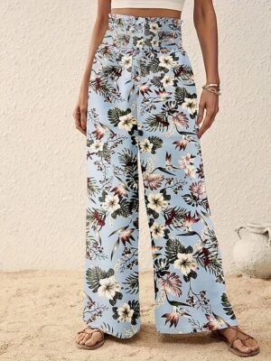 Casual Regular Floral Wide Leg Long Trousers - Image 3