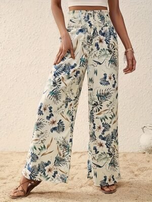 Casual Regular Floral Wide Leg Long Trousers - Image 9