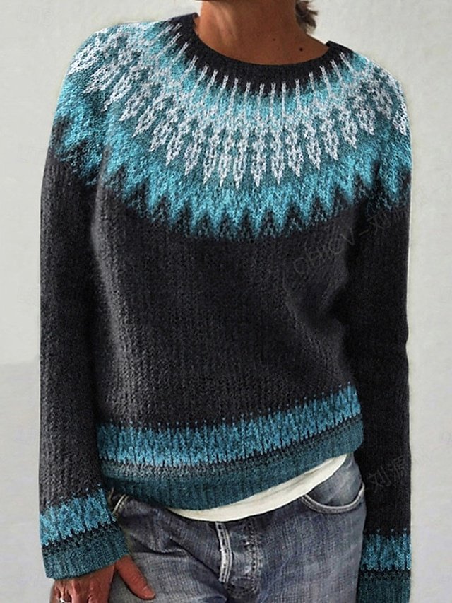 Casual Regular Geometric Crew Neck Long Sleeve Knit Jumper - Image 1