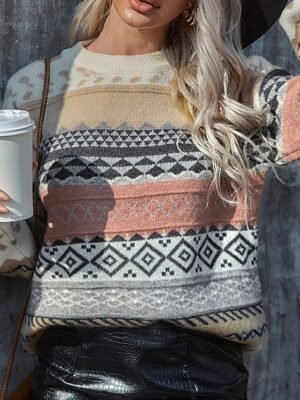 Casual Regular Geometric Crew Neck Long Sleeve Sweater - Image 10