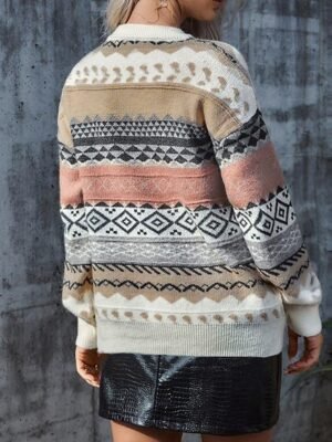 Casual Regular Geometric Crew Neck Long Sleeve Sweater - Image 11