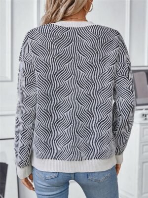 Casual Regular Geometric Crew Neck Long Sleeve Knit Top - Image 2