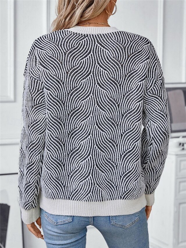 Casual Regular Geometric Crew Neck Long Sleeve Knit Top - Image 2