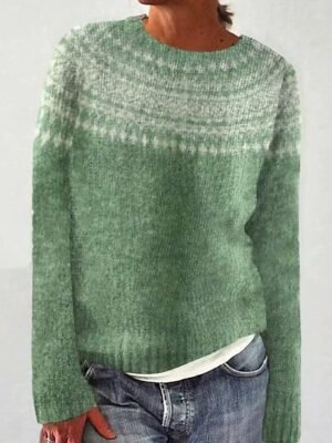 Casual Regular Geometric Crew Neck Long Sleeve Knit Jumper - Image 2