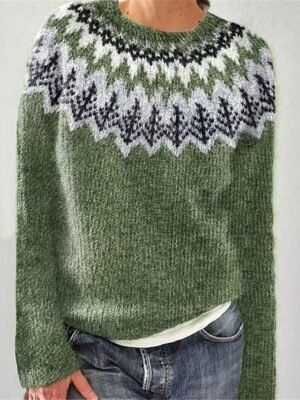 Casual Regular Geometric Crew Neck Long Sleeve Knit Jumper - Image 3