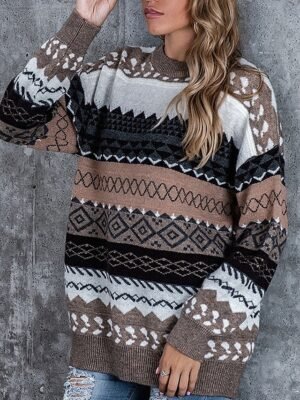 Casual Regular Geometric Crew Neck Long Sleeve Sweater - Image 3