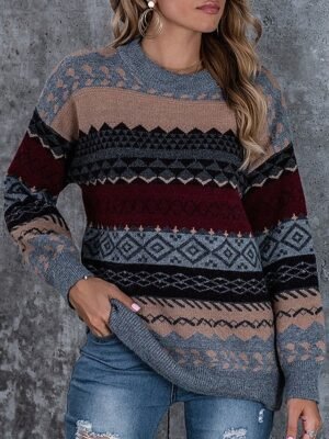 Casual Regular Geometric Crew Neck Long Sleeve Sweater - Image 7
