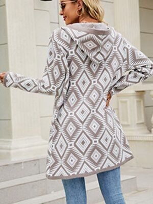 Casual Regular Geometric Paisley Crew Neck Hooded Long Sleeve Knit Sweater - Image 2