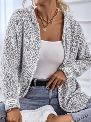 Casual Regular Geometric Paisley Crew Neck Long Sleeve Hooded Zip Knit Sweater - Image 3