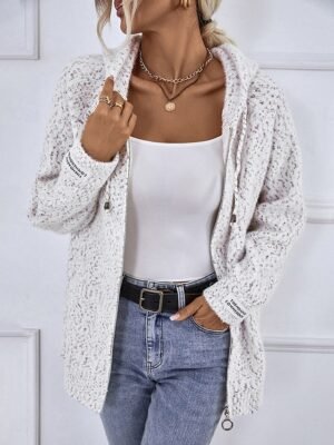 Casual Regular Geometric Paisley Crew Neck Long Sleeve Hooded Zip Knit Sweater - Image 4