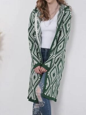 Casual Regular Geometric Paisley Crew Neck Hooded Long Sleeve Knit Sweater - Image 6