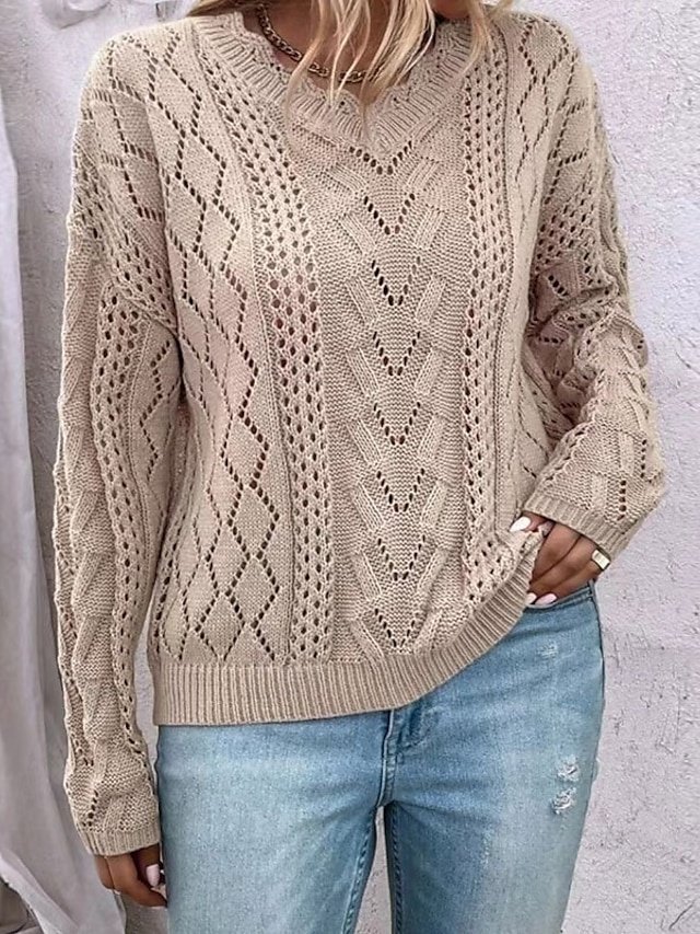 Casual Regular Geometric V Neck Long Sleeve Knit Jumper - Image 1