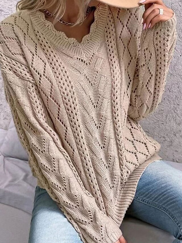 Casual Regular Geometric V Neck Long Sleeve Knit Jumper - Image 2