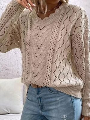 Casual Regular Geometric V Neck Long Sleeve Knit Jumper - Image 4