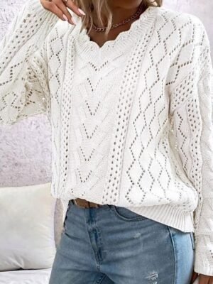 Casual Regular Geometric V Neck Long Sleeve Knit Jumper - Image 5