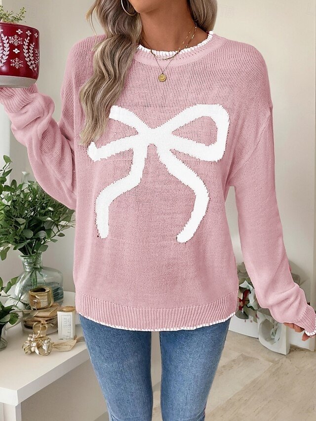 Casual Regular Graphic Crew Neck Long Sleeve Knitted Top - Image 1